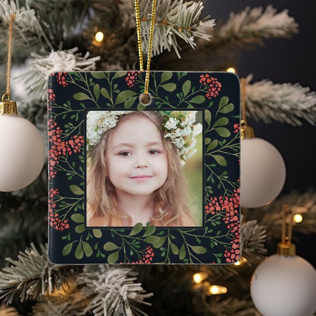 Winter Bouquet | Foto för Personlig av Elegant Julgransprydnad Keramik (Skapare uppladdad)