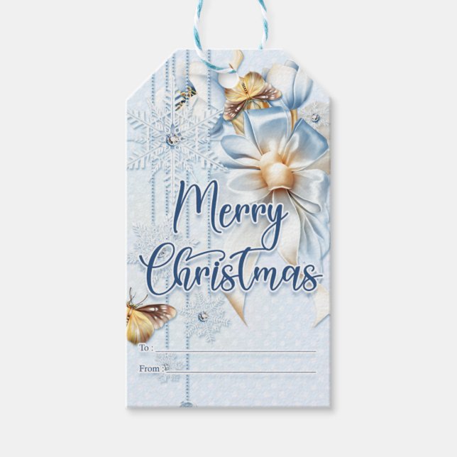 Winter Bow and Butterflies God jul Presentetikett (Framsidan)