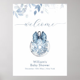 Winter Bow Snowflake Ornament Baby Shower Welcome  Poster