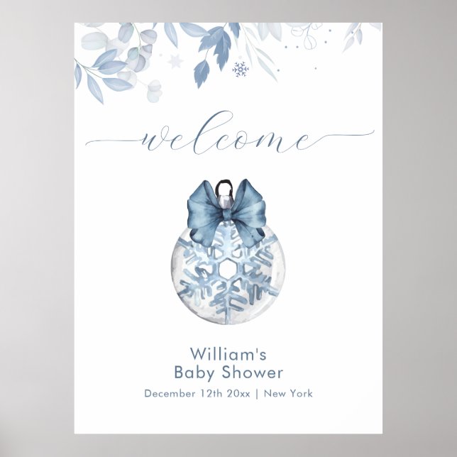 Winter Bow Snowflake Ornament Baby Shower Welcome  Poster (Framsidan)