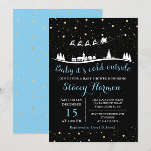 Winter Boy Baby sitt Kall utanför Blue Baby Shower Inbjudningar