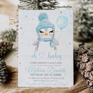 Winter Boy-duschen inbjudan Pinguin