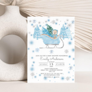 Winter Boy Woodland Bear Baby Shower Inbjudningar