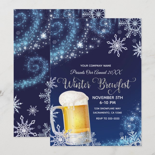 Winter Brew-Fest Beer Party Wonderland Blue White Inbjudningar (Fram/baksida)