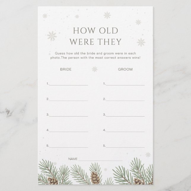 Winter Bridal Shower Guess the Age Game (Framsida)