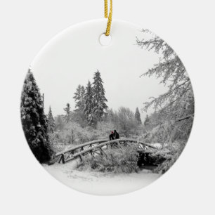 Winter Bridge Ornament Snö Träd Dekorations