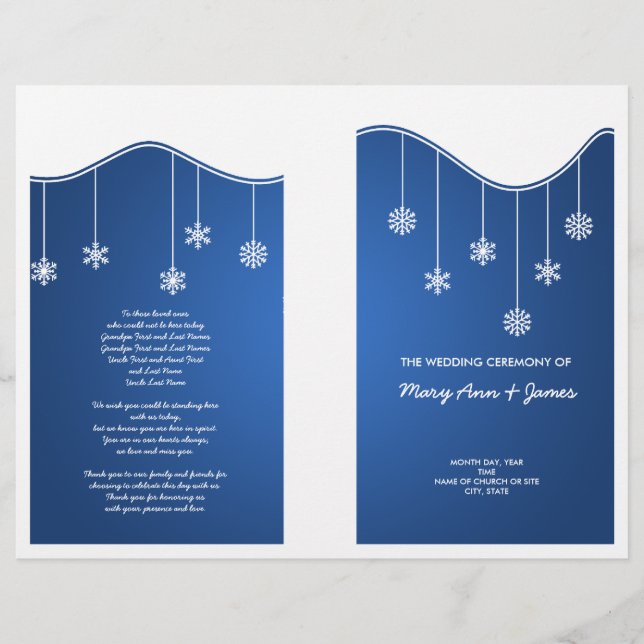 Winter-bröllopsprogrammet Snowflake Dekoration Blu (Framsida)