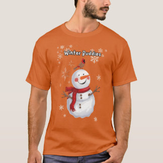 Winter Buddies snögubbe och fågelgåva T Shirt