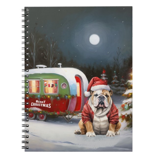 Winter Bulldog Caravan jul Äventyr Anteckningsbok (Framsidan)