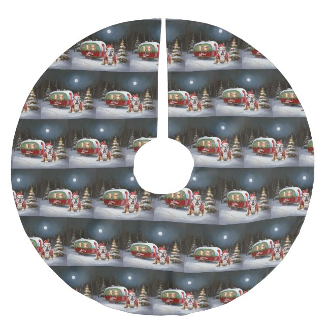 Winter Bulldog Caravan jul Äventyr Julgransmatta Borstad Polyester (Framsidan)