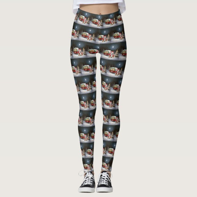 Winter Bulldog Caravan jul Äventyr Leggings (Framsida)
