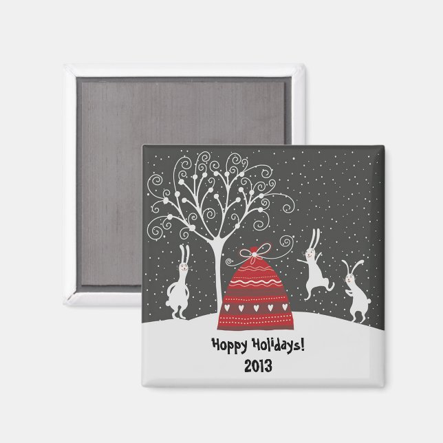 Winter Bunny Hoppy Helgdagars Magnet (Front/Back)