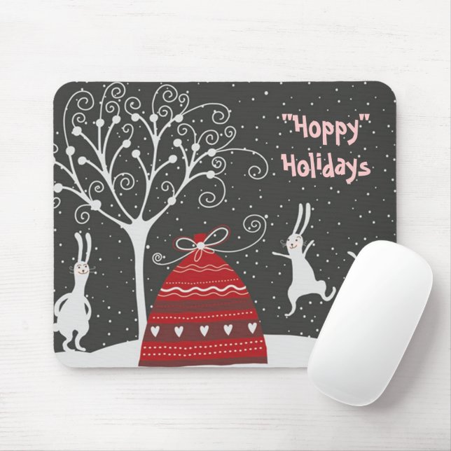 Winter Bunny Hoppy Helgdagars Mousepad Musmatta (Med mus)