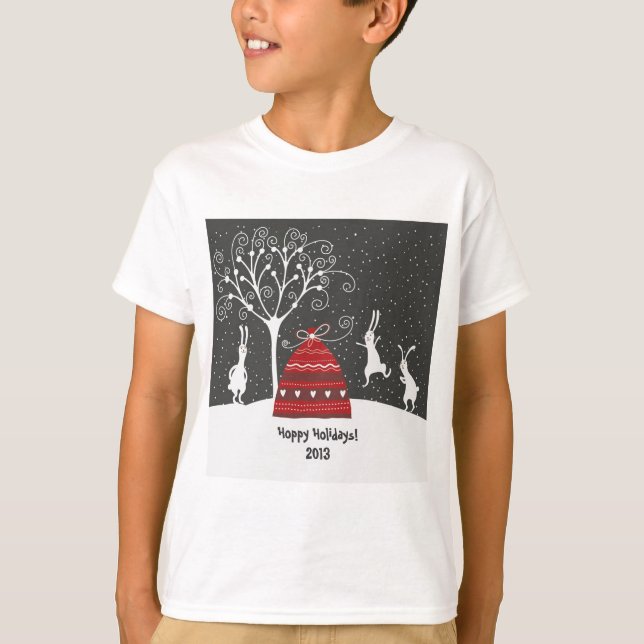 Winter Bunny Hoppy Helgdagars T-Shirt (Framsida)