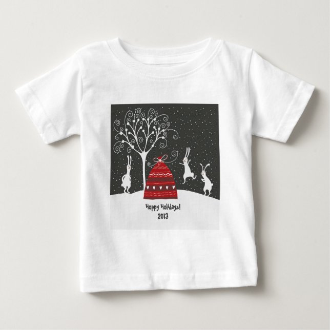 Winter Bunny Hoppy Helgdagars T-Shirt (Framsida)