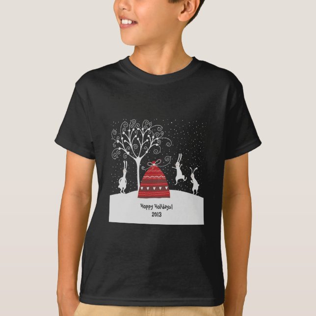 Winter Bunny Hoppy Helgdagars T-Shirt (Framsida)