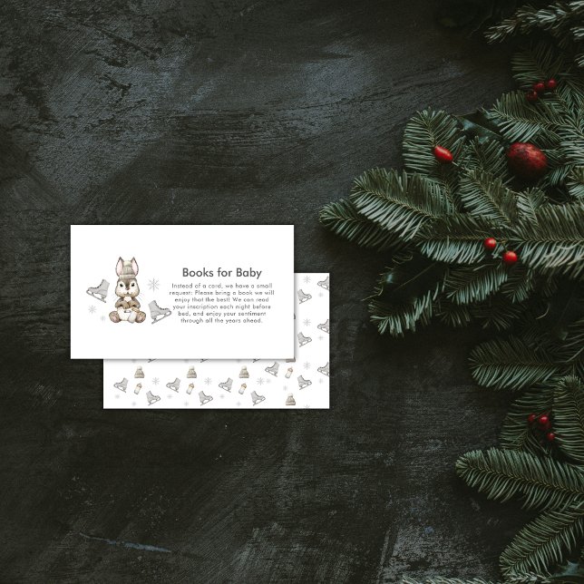 Winter Bunny Ice Skate Books For Baby Shower Tilläggskort (Winter Bunny Ice Skate Books For Baby Shower Enclosure Card)