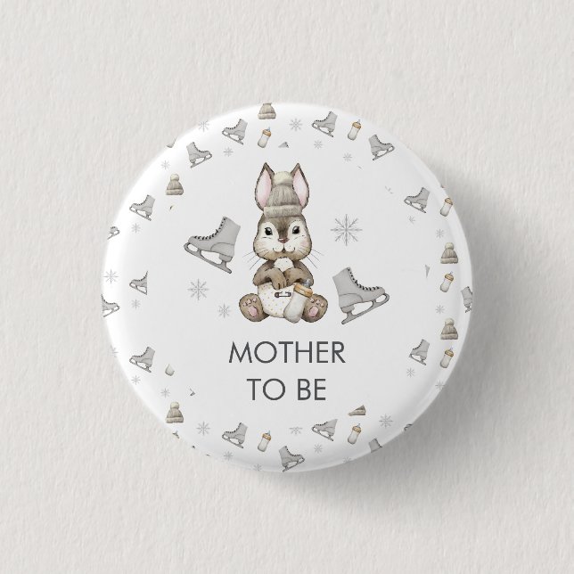 Winter Bunny Ice Skate Mother To Be Baby Shower Knapp (Framsida)