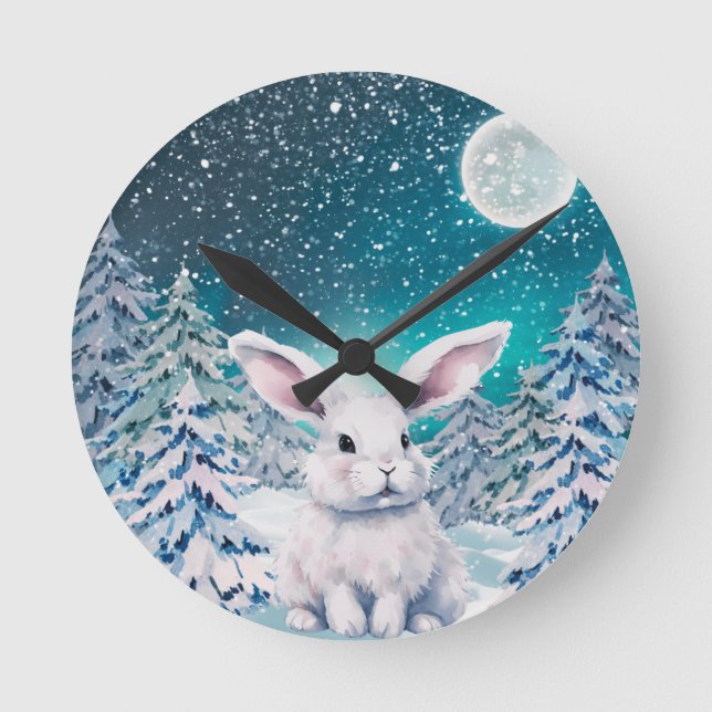 Winter Bunny in Snow Wall Clock Rund Klocka (Framsida)