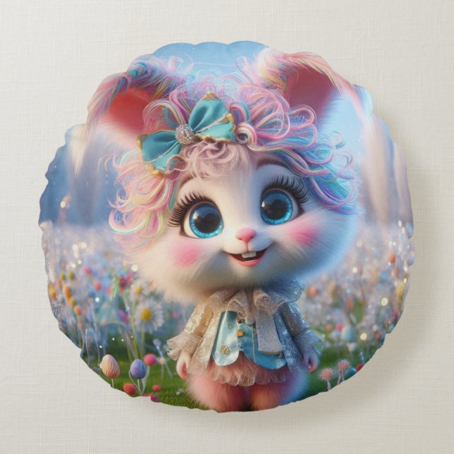 Winter Bunny Pillow Rund Kudde (Framsidan)