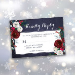 Winter burgundy blommigt jul bröllop OSA kort<br><div class="desc">Elegant svarskort på julbröllopsinbjudan med rött burgundi och ro med säsong gräs grönt fir grenar,  röda bär och lövbukett på mörken vid midnatt,  blå krita. Perfekt för en botanisk blommigt jul bröllop.</div>