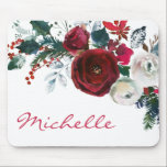 Winter Burgundy Peony Ro Blommigt Gräs Bouquet Musmatta<br><div class="desc">Burgundy vattenfärgsbotaniska peony ro blommigt girly Mouse Pad. Burgundy,  marsala,  vit vattenfärgspeony ro,  botaniskt blommigt bouquet chich med mörk grönt löv,  gräs gren och bär på vit bakgrund. Har en handskriven typografisk elegant med ditt namn och söt fall,  vinterburgundi ro bouquet. Perfekten väljer fall eller vintersäsong. 3334</div>