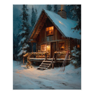 Winter Cabin Christmas Poster