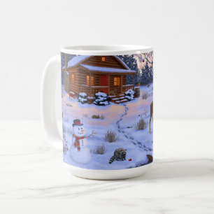 Winter Cabin Hjort i Snö julscen Kaffemugg