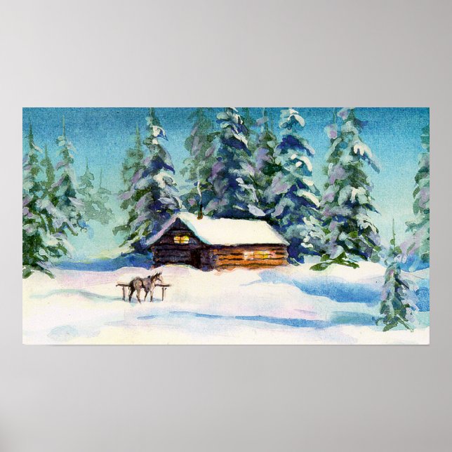 WINTER CABIN & HORSE by SHARON SHARPE Poster (Framsidan)