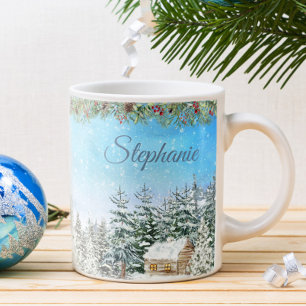 Winter Cabin I Personligen Skogen jul Kaffemugg