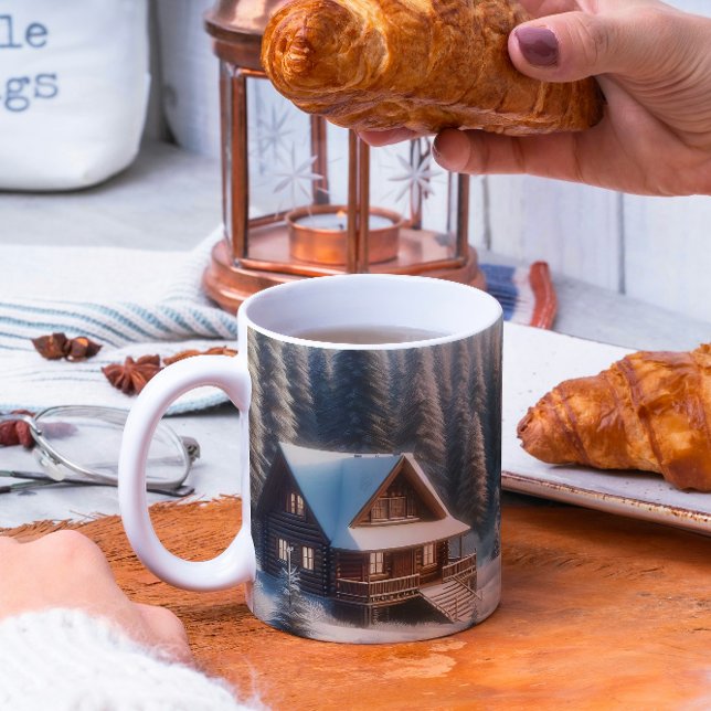 Winter Cabin i skogen Kaffemugg (Skapare uppladdad)