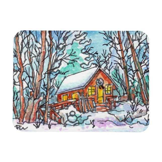 Winter Cabin Magnet (Horisontell)