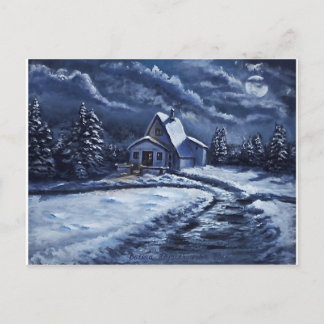 Winter Cabin på natten Vykort