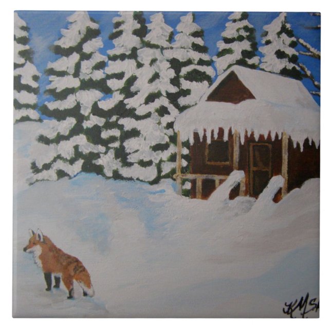 Winter Cabin Scene-panel Kakelplatta (Framsidan)