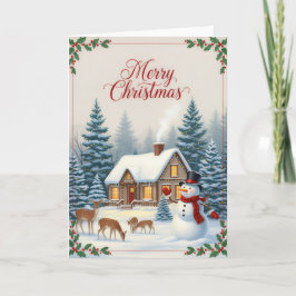 Winter Cabin Serenity Merry Christmas Card Kort