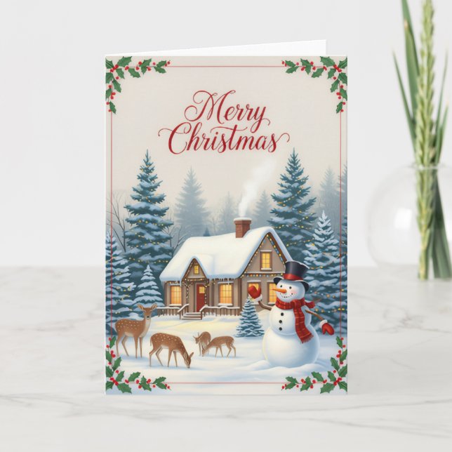Winter Cabin Serenity Merry Christmas Card Kort (Framsida)