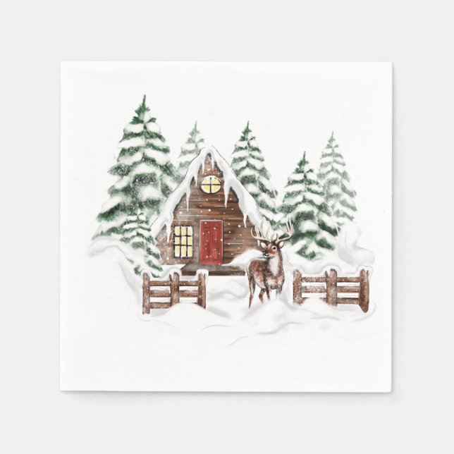 Winter Cabin Woodland Forest Napkins 2 Pappersservett (Framsidan)
