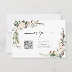 Winter Calligraphy Botanicals QR Code Bröllop OSA Inbjudningar