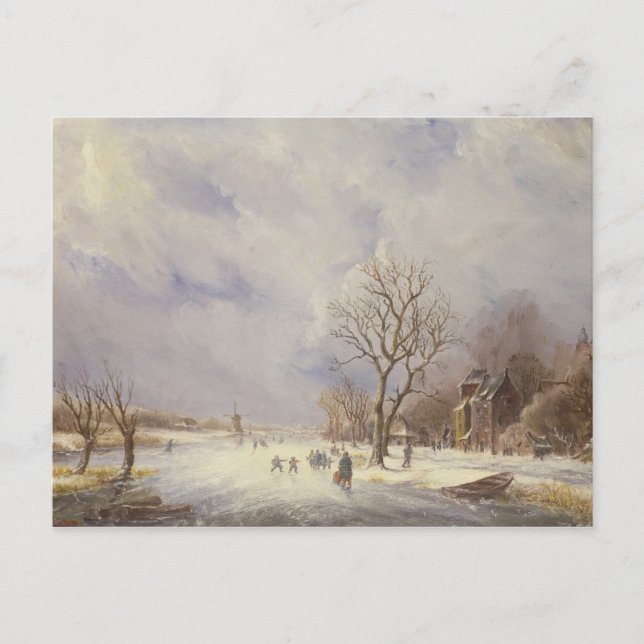 Winter Canal Scene, 1800-talet Vykort (Framsida)