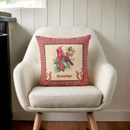 Winter Cardinal och Berries med Gingham Monogram Kudde