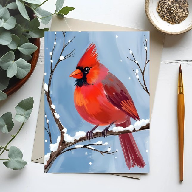 Winter Cardinal Red Bird Watercolor Painting Vykort (Skapare uppladdad)