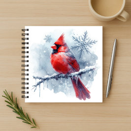 Winter Cardinal with Snowflakes on Icy Branch