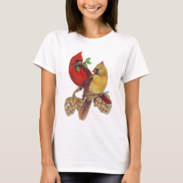 Winter Cardinals Gräs och Holly T-shirt