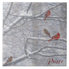 Winter Cardinals in Watercolor Kakelplatta
