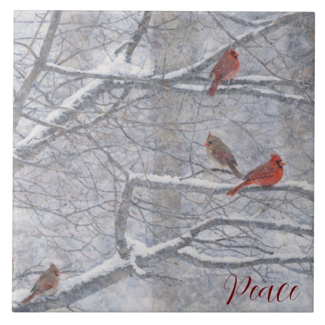 Winter Cardinals in Watercolor Kakelplatta (Framsidan)