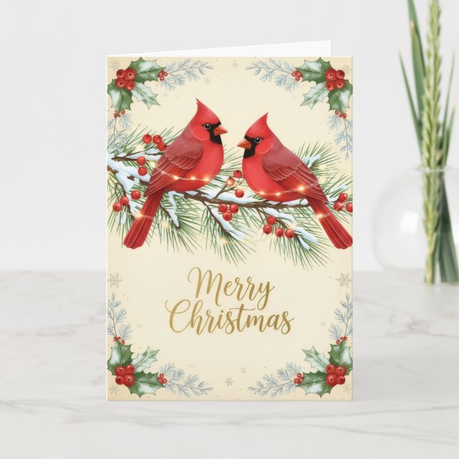 Winter Cardinals Merry Christmas Card Kort (Framsida)