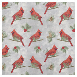 Winter Cardinals och Gräs Fabric Tyg