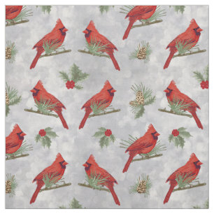 Winter Cardinals och Gräs Fabric Tyg