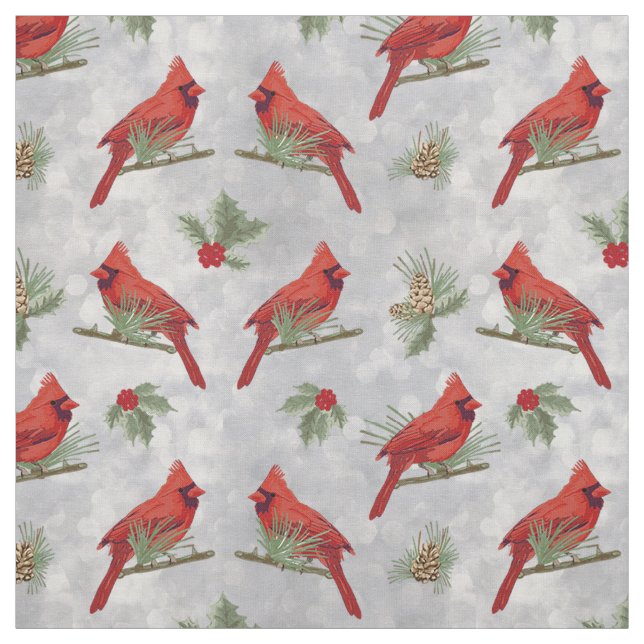 Winter Cardinals och Gräs Fabric Tyg (Provkarta)