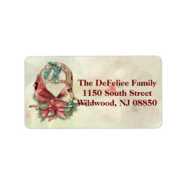 Winter Cardinals Pair with Poinsettia Adressetikett